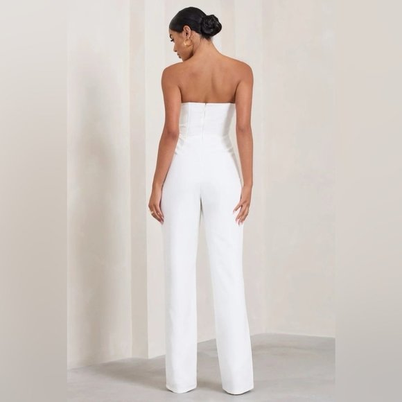 Club L London WHITE BANDEAU CORSET WIDE LEG JUMPSUIT - Picture 2 of 5